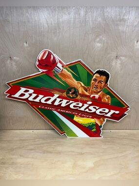 Budweiser Oscar De Le Hoya Tin Advertising Sign Beer Boxing